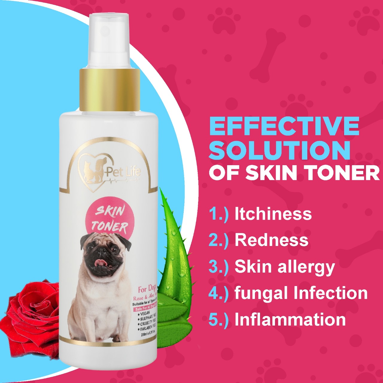 Pet Life Pure Organic Skin Toner Spray Help to minimize Allergy, Redness, Itchiness, Fungal Infection, Restores Skin Health & Moisture for All Cat Breed