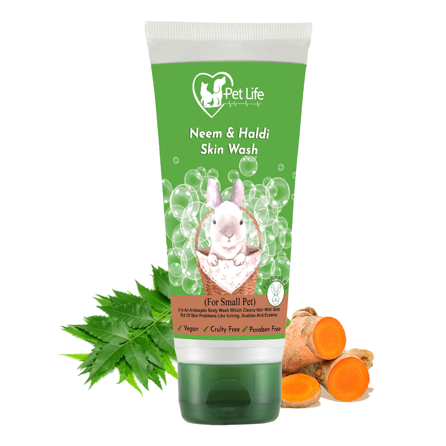 Pet Life Organic Neem Haldi Skin Wash for Small Pets, Rabbits & Kitten Help to Reduce Hair Shedding & Anti Itching Body Wash – Safe Pet Friendly Formula for All Small Pet Breed - 100 Ml