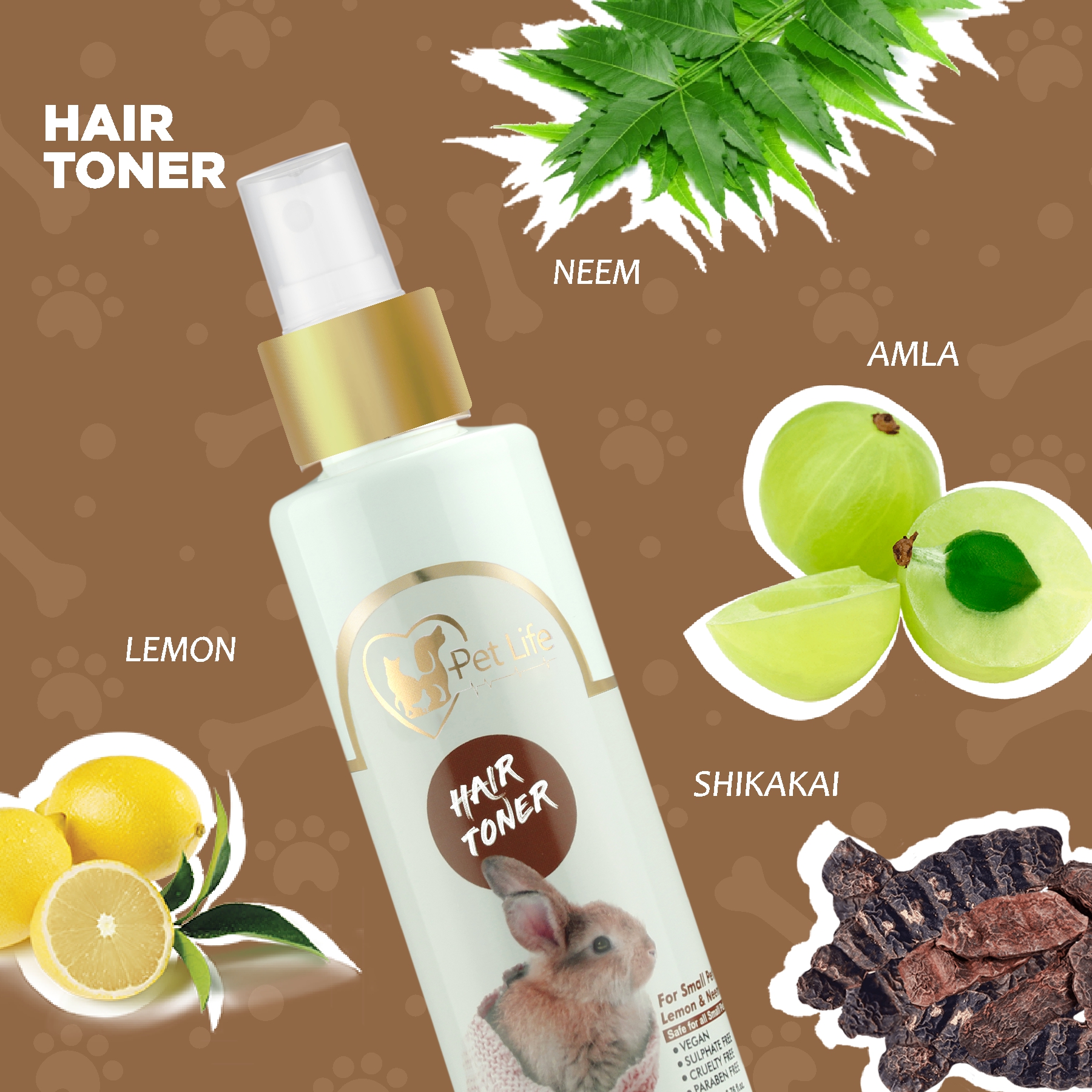 Organic Hair Toner Spray for Small Pets, Rabbits & Kitten Help to Reduce Hair Fall, Shedding, Anti Fungal, Detangled Hair